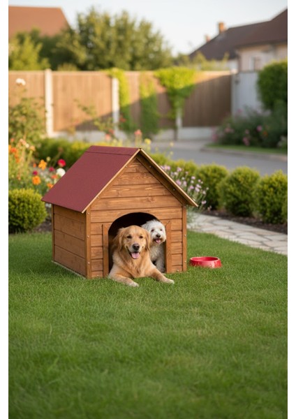 Pet Suya Soğuğa Dayanıklı Lüks Büyük Boy Ahşap Köpek Kulubesi Sokak Köpek Evi Kırmızı Çatılı 100X100X78 cm Ceviz fiyatları