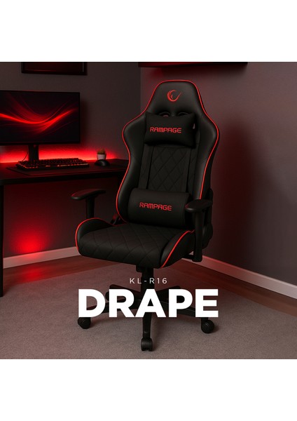 KL-R16 Drape Üst Seviye Terletmez Kumaş Siyah Gaming Oyuncu Koltuğu