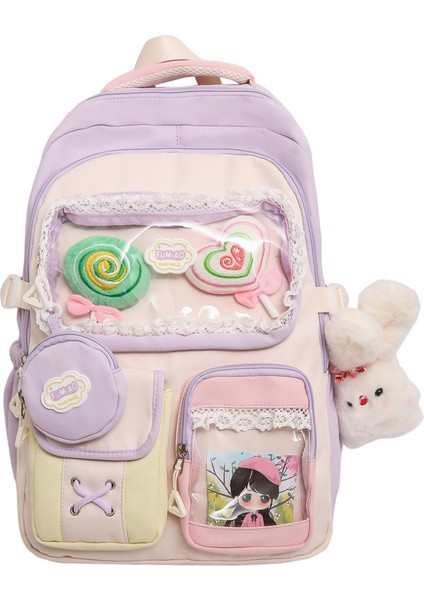 Ortaokul ve Lise Öğrencileri Sırt Çantası, Yüksek Görünümlü Çanta, Sevimli Kontrast Renk Ekleme 20-35L Büyük Kapasiteli Sırt (Yurt Dışından)