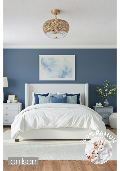 Düz Beyaz Çift Kişilik Lastikli Çarşaf Düğmeli Ranforce Nevresim Takım %100 Pamuk 2 Adet Yastık Kılıf, 63tel