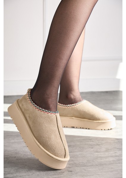 Günlük Kadın Bot Desenli Yüksek Kalıntaban Içi Kürklü Süet Kısa Bootie Hafif U50