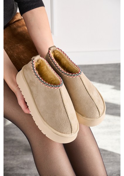 Günlük Kadın Bot Desenli Yüksek Kalıntaban Içi Kürklü Süet Kısa Bootie Hafif U50 modelleri