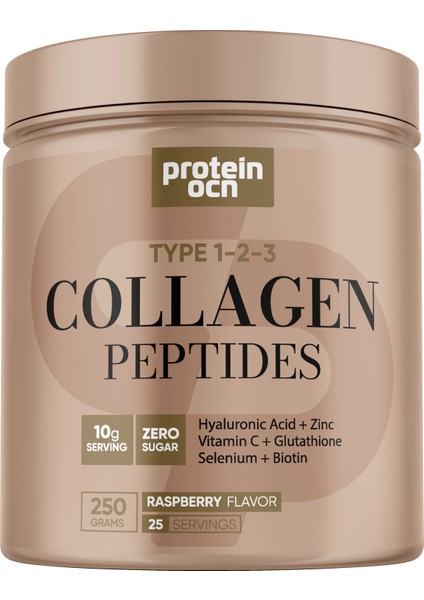 Collagen - Kolajen Ahududu - 6 Vitamin İlaveli - Tip 1-2-3 - 250 gr 25 Servis