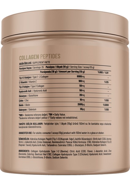 Collagen - Kolajen Ahududu - 6 Vitamin İlaveli - Tip 1-2-3 - 250 gr 25 Servis fiyatları