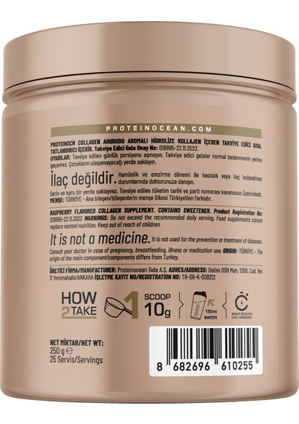 Collagen - Kolajen Ahududu - 6 Vitamin İlaveli - Tip 1-2-3 - 250 gr 25 Servis modelleri