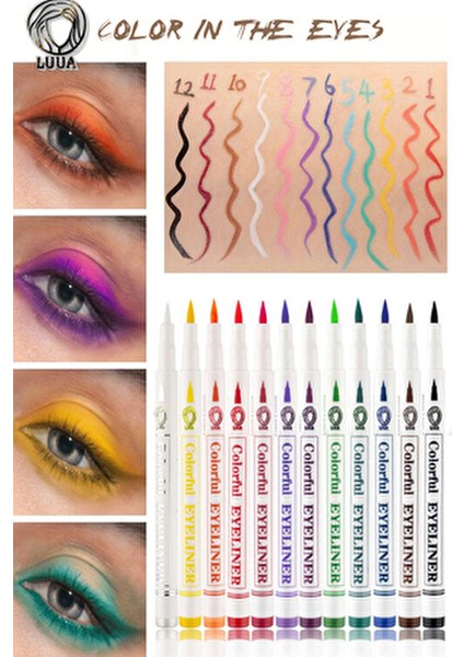 Profesyonel Eyeliner Seti 12 Renk Suya Dayanıklı ve Uzun Süre Kalıcı
