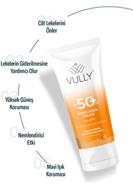 Yüz ve Vücut Güneş Kremi SPF 50+ Lekeli Ciltler İçin 50 ml Nemlendirici Formül indirimleri