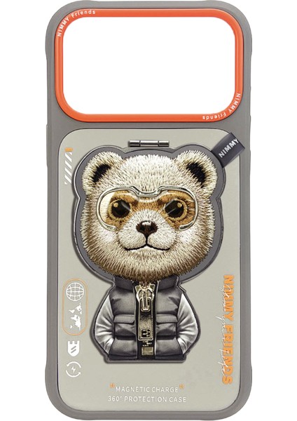 iPhone 17 Pro Uyumlu Magsafe Stant Özellikli 3D Gözlük Fermuar Bear Detaylı Cool Cute 2.0 Kılıf 11A