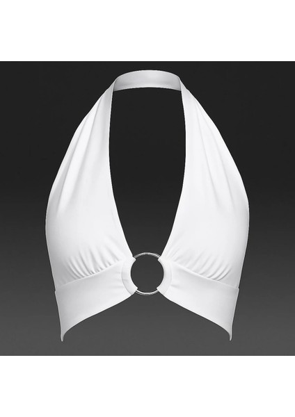 Halka Detaylı Dekolteli Kadın Siyah Crop Bluz Elit