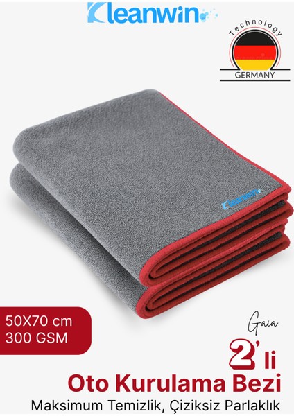 Gaia 2'li 50X70CM Mikrofiber Kurulama Bezi 300 Gsm | Oto Kurulama Havlusu, Araç ve Cam Temizlik Bezi