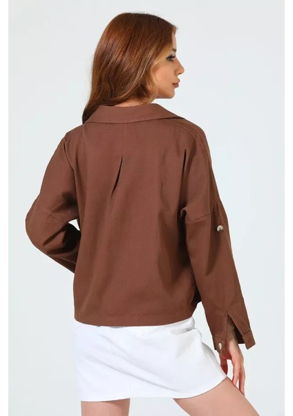 Kadın Kolları Apoletli Gabardin Gömlek Ceket indirimleri