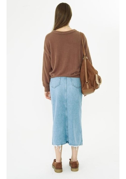 Önden Yırtmaçlı Açık Mavi Uzun Etek modelleri