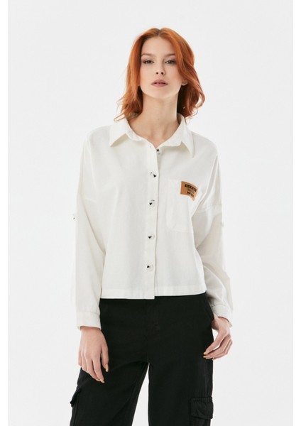 Kadın Kolları Apoletli Gabardin Gömlek Ceket