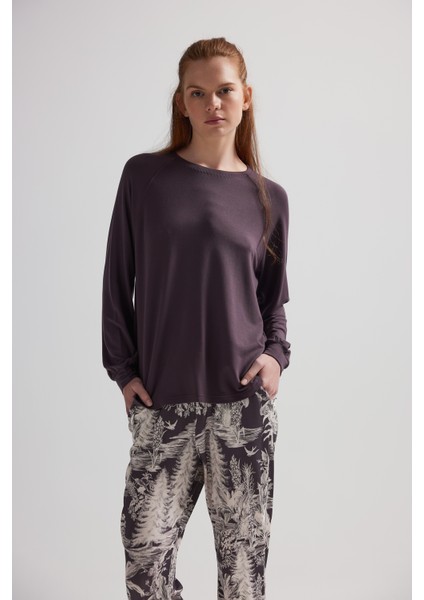 Kadın Modal Iki Iplik Uzun Reglan Kollu Pijama Üstü fiyatları