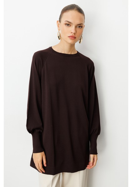 Premium Rayon Balon Kol Kahverengi Triko Kazak fiyatları