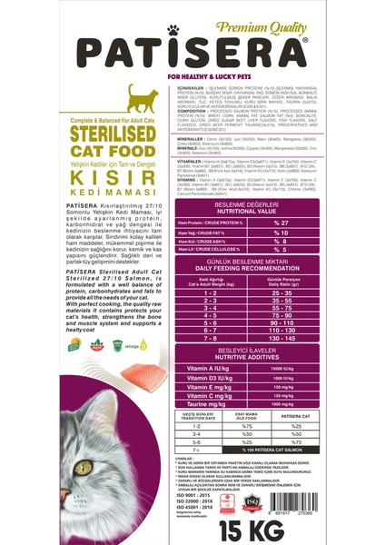 Sterilised Somonlu Yetişkin Kedi Maması 15 kg fiyatları