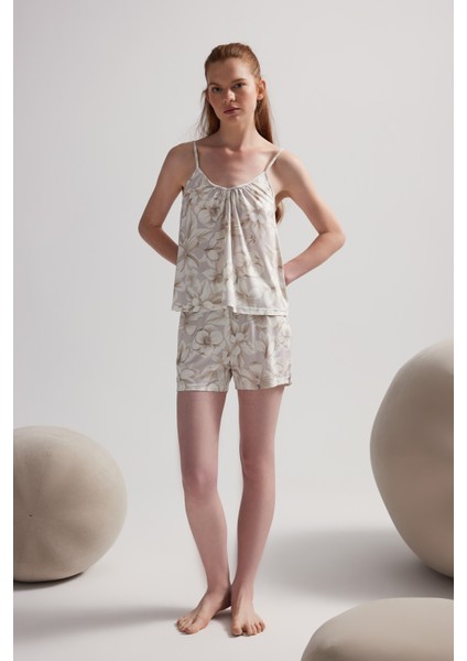 Kadın Viskon Ip Askılı V Yaka Atlet Şortlu Pijama Takımı
