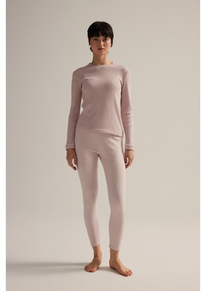 Kadın Pamuklu Örme Uzun Kollu T-Shirt Taytlı Takım