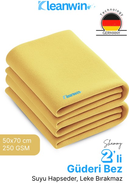 Shammy 2’li Set Gold Güderi 50X70 cm Oto Kurulama Bezi – Ultra Emici, Çizmez ve Dayanıklı Araç Bezi