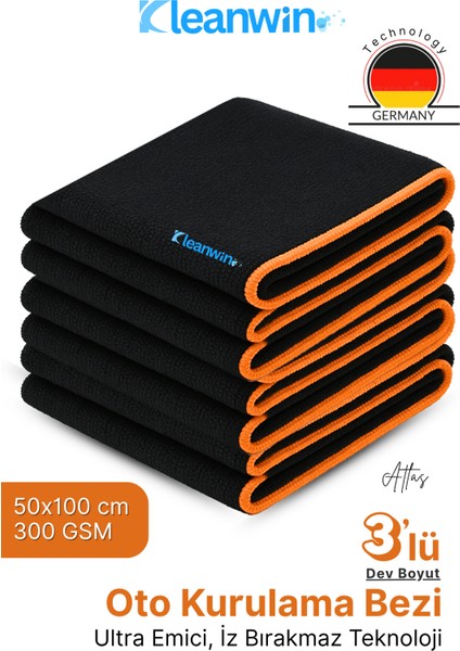 Atlas 3’lü Set 50X100 cm Premium Mikrofiber Araba Kurulama Bezi – Maxi Boy Ultra Emici Oto Havlusu