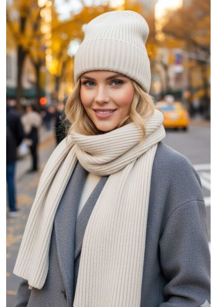 Kadın Tiftik Yün 2'li Atkı Bere Takımı Kalın Fitilli Triko Kışlık Set modelleri