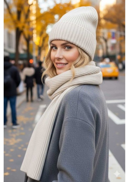 Kadın Tiftik Yün 2'li Atkı Bere Takımı Kalın Fitilli Triko Kışlık Set fırsatları