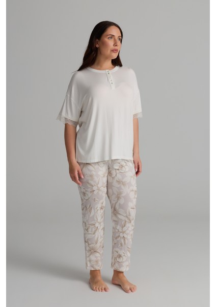 Kadın Plus Size Viskon Kısa Kollu Uzun Pijama Takımı fiyatları