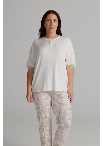 Kadın Plus Size Viskon Kısa Kollu Uzun Pijama Takımı modelleri