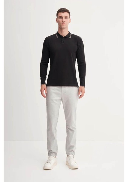 Çizgi Desenli Polo Yaka Siyah Erkek Kazak 33035 fiyatları