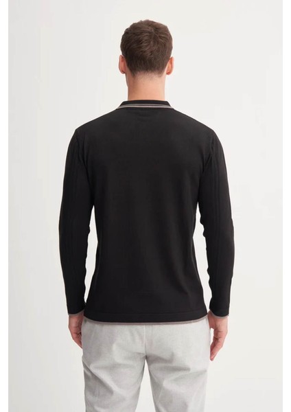 Çizgi Desenli Polo Yaka Siyah Erkek Kazak 33035 modelleri