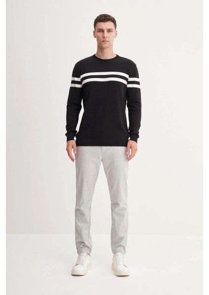 Slim Fit Viskon Kumaş Basic Siyah Erkek Kazak 33025