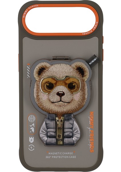 iPhone 17 Air Uyumlu Magsafe Stant Özellikli 3D Gözlük Fermuar Bear Detaylı Cool Cute 2.0 Kılıf 11A