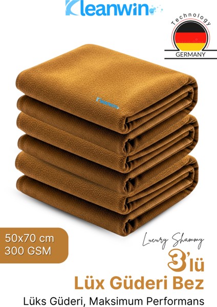 Luxury Shammy 3’lü Set Lüx Güderi 50X70 cm 300 Gsm Oto Kurulama Bezi – Araç Yıkama ve Cam Bezi