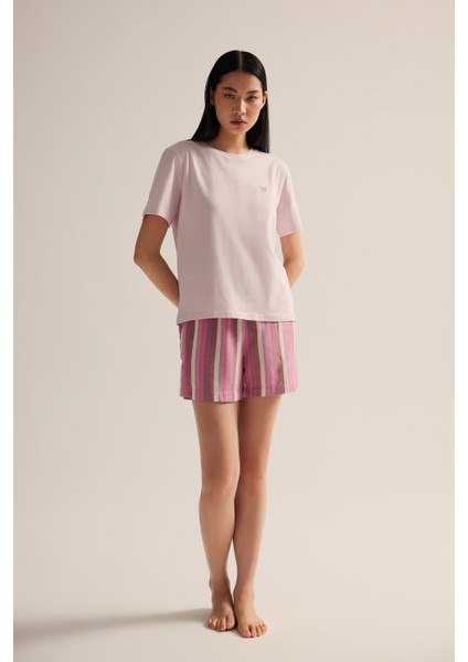 Kadın Pamuklu Kısa Kollu Şortlu Pijama Takımı