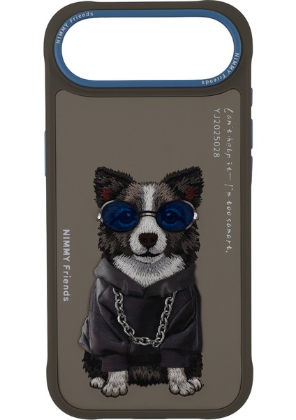 iPhone 17 Air Uyumlu 3D Gözlük Border Köpek Detaylı Nakış Işlemeli Kabartmalı Cool Glasses Kılıf