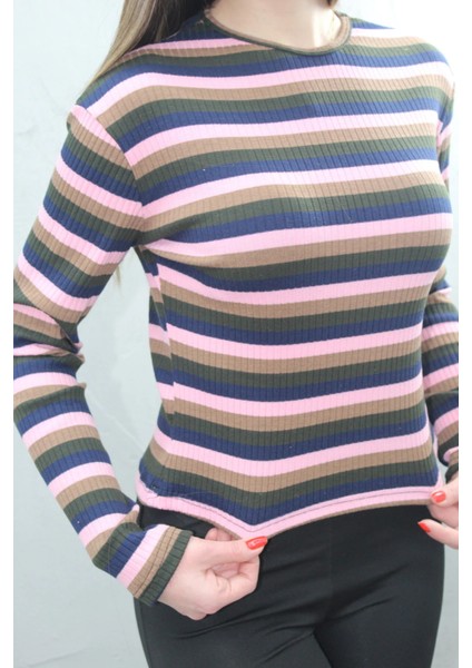 Bisiklet Yaka Renkli Bluz Likralı Büstiyer