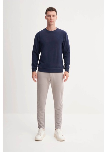 Slim Fit Pamuk Karışımlı Selanik Örgü Lacivert Erkek Sweatshirt 56400
