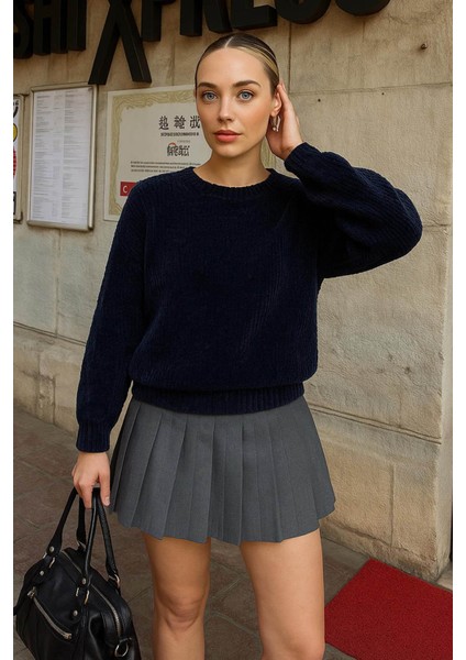 Bisiklet Yaka Şönil Indigo Kadın Kazak 25K0160K1