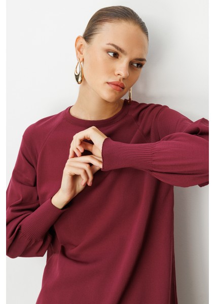 Premium Rayon Balon Kol Mürdüm Triko Kazak fiyatları