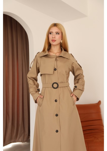 Ekstra Uzun Düğmeli Kuşaklı Klasik Trençkot 1030 fiyatları