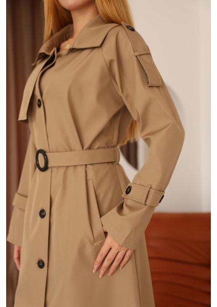 Ekstra Uzun Düğmeli Kuşaklı Klasik Trençkot 1030 modelleri