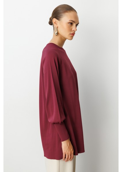 Premium Rayon Balon Kol Mürdüm Triko Kazak fırsatları