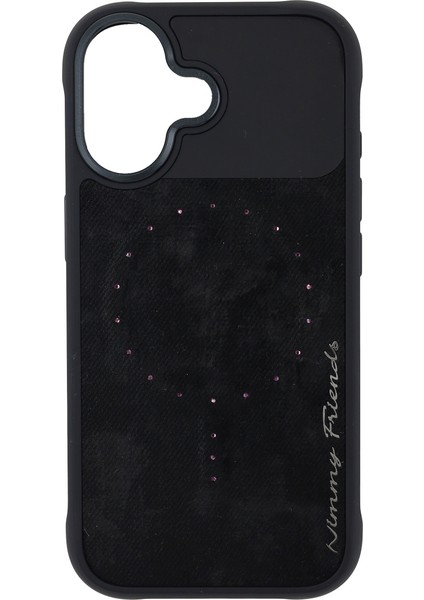 iPhone 17 Uyumlu Magsafe Özellikli Keten Kumaş Taş Detaylı Magnetic Fashion Kılıf 3