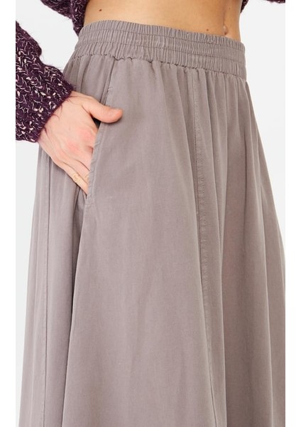 Gabardin Uzun Kloş Etek Gri