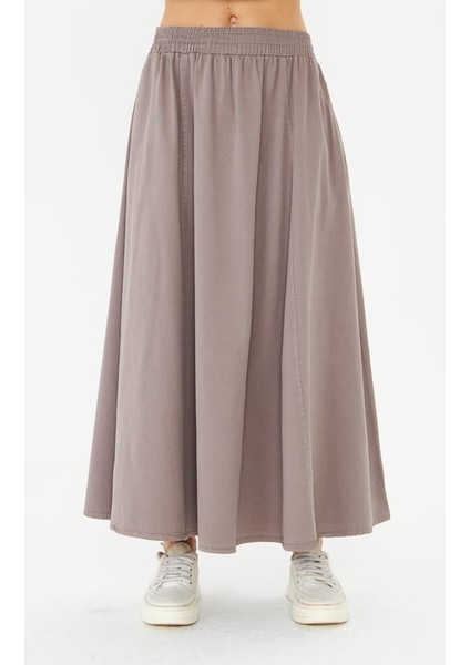 Gabardin Uzun Kloş Etek Gri modelleri