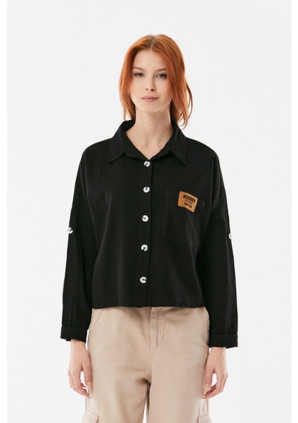 Kadın Kolları Apoletli Gabardin Gömlek Ceket