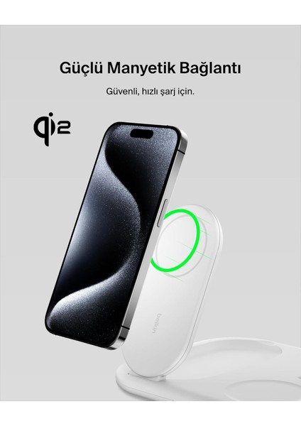 Magsafe Şarj Cihazı, Boostcharge 3'ü 1 Arada Manyetik Katlanabilir Şarj Aleti Qi2 15W - Kayma fırsatları