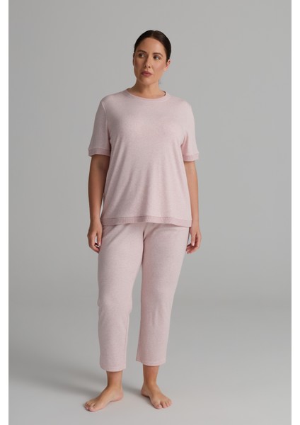 Kadın Plus Size Pamuklu Örme Kısa Kollu T-Shirt Pantolon Takım fiyatları