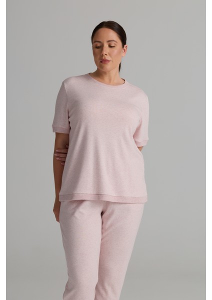 Kadın Plus Size Pamuklu Örme Kısa Kollu T-Shirt Pantolon Takım modelleri