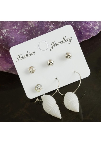 Depomix 6 Adet Deniz Kabuğu Taşlı Halka Küpe 2 Cm-Beyaz fiyatları